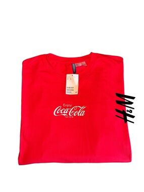 H&M Men’s Coca Cola Logo’d Red Crew Neck Long Sleeve Tee - NWT